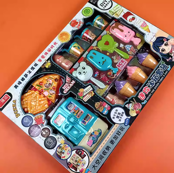 DIY Kitchen & Ice Cream Play Set – Pretend Cooking Toy with Fridge, Food & Accessories