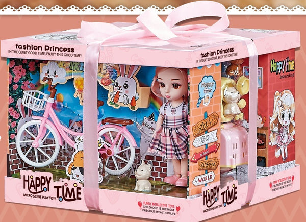 Fashion Doll Gift Set with Bicycle & Pet – Dress-Up Doll Toy for Kids | Premium Gift Box 28 cm