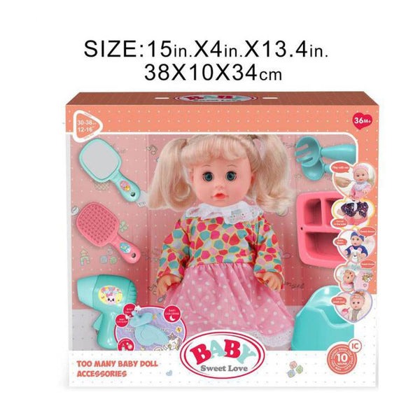 Baby Doll Playset for Kids – Feeding & Grooming Accessories | Realistic Pretend Play Doll 38 cm