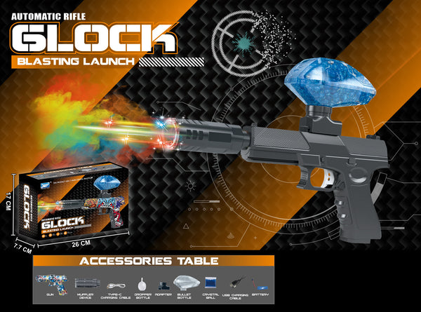 Electric Glock Blasting Toy Gun for Kids – Soft Gel Ball Shooter with Lights | Rechargeable Play Gun 26 cm