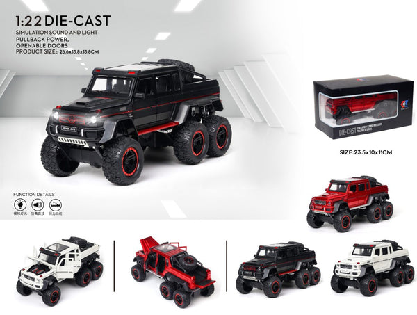 1:22 Die-Cast Off-Road 6x6 Truck for Kids – Metal Model with Lights & Sound | Pull-Back Action 20 cm
