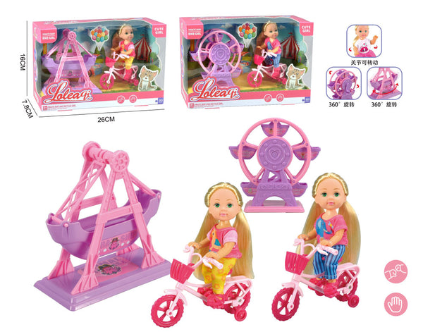 Doll Playset with Bicycle & Ferris Wheel – Fun Pretend Play Toy for Girls | 26 cm